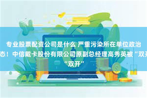 专业股票配资公司是什么 严重污染所在单位政治生态！中信戴卡股份有限公司原副总经理高秀英被“双开”